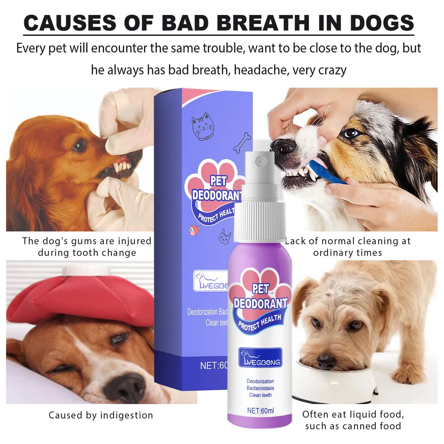 The causes of bad pet breath and how our pet deodorant spray can resolve this issue