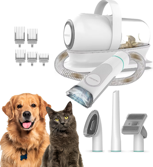 Pet Clipper Vacuum and what's included.
Vac Nozzle Head, Clipper, Guards, Grooming Brush, and Cleaning Brush.