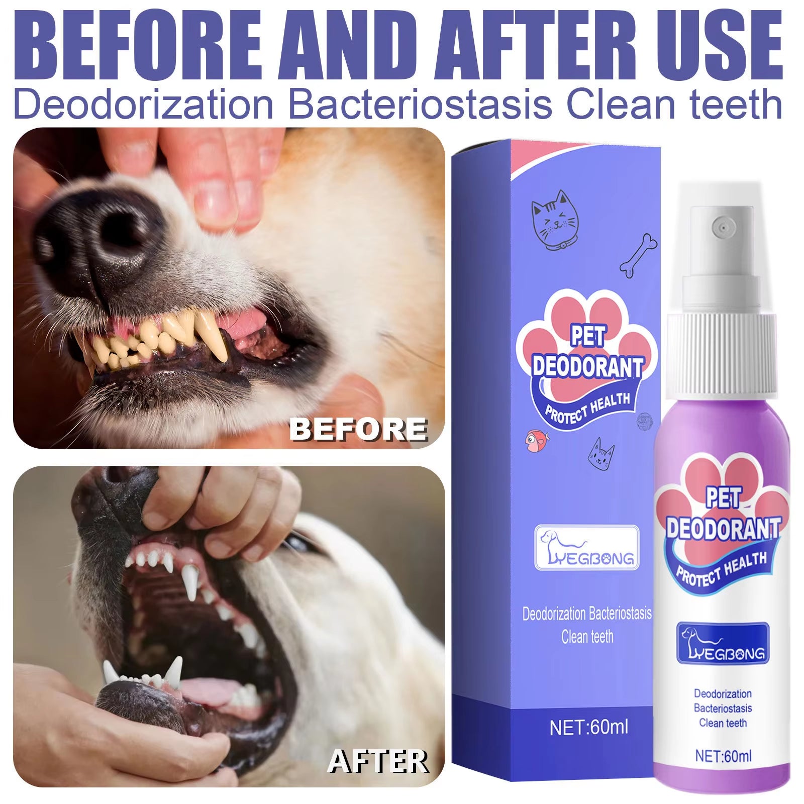 Before & after results using our pet deodorant spray