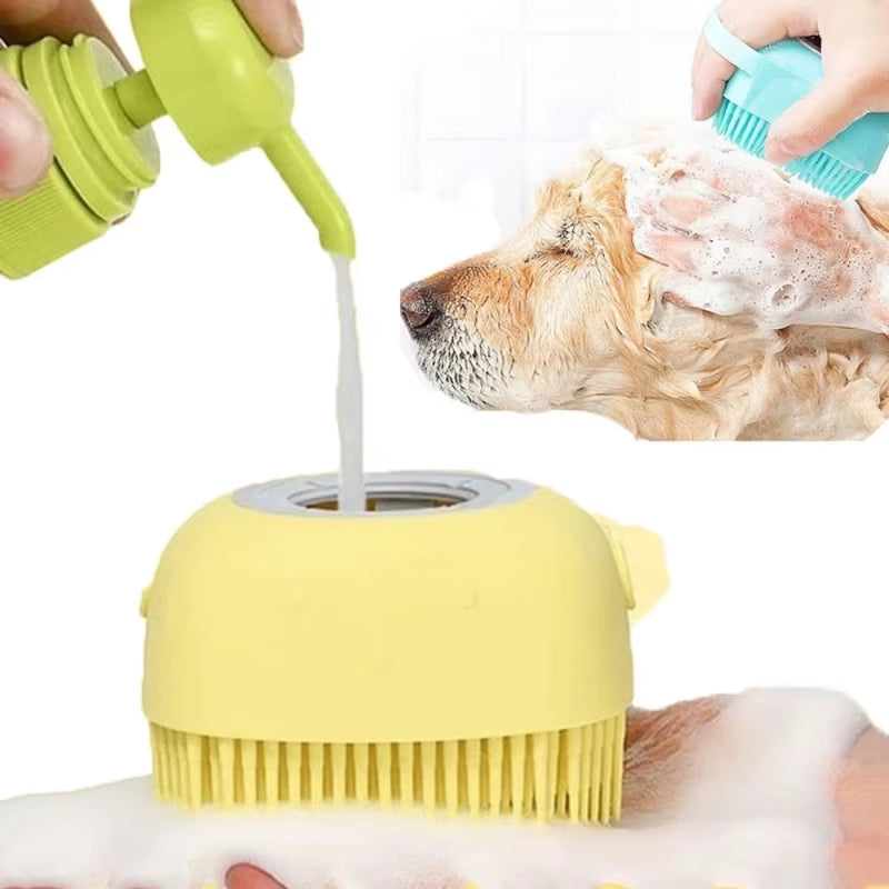 Easily wash your pet's with the built in shampoo box in our silicone pet bath massage brush