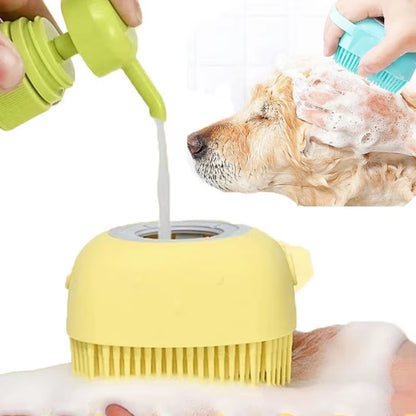 Easily wash your pet's with the built in shampoo box in our silicone pet bath massage brush