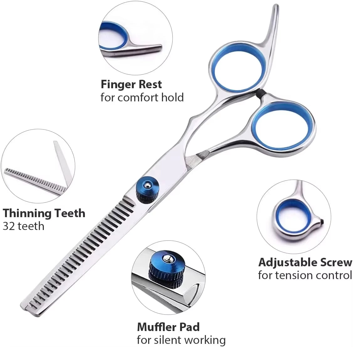 Our professional stainless steel scissors feature a comfortable ergonomic design suitable for long use